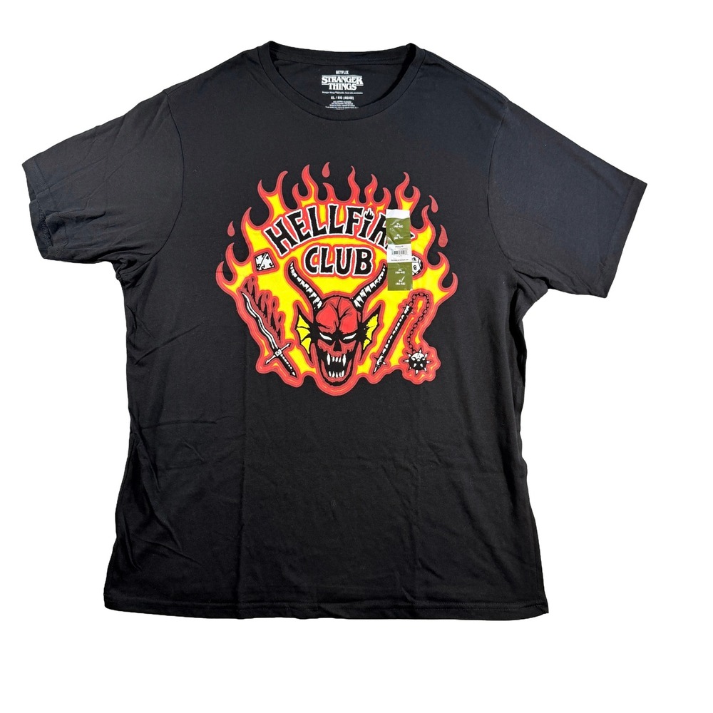 Stranger Things Hellfire Club T-Shirt Mens Adult XL Mad Engine Graphic Tee Black